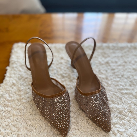Zara Shoes - Zara Elegant Mesh Plastic Brown Rhinestone Women's Heels